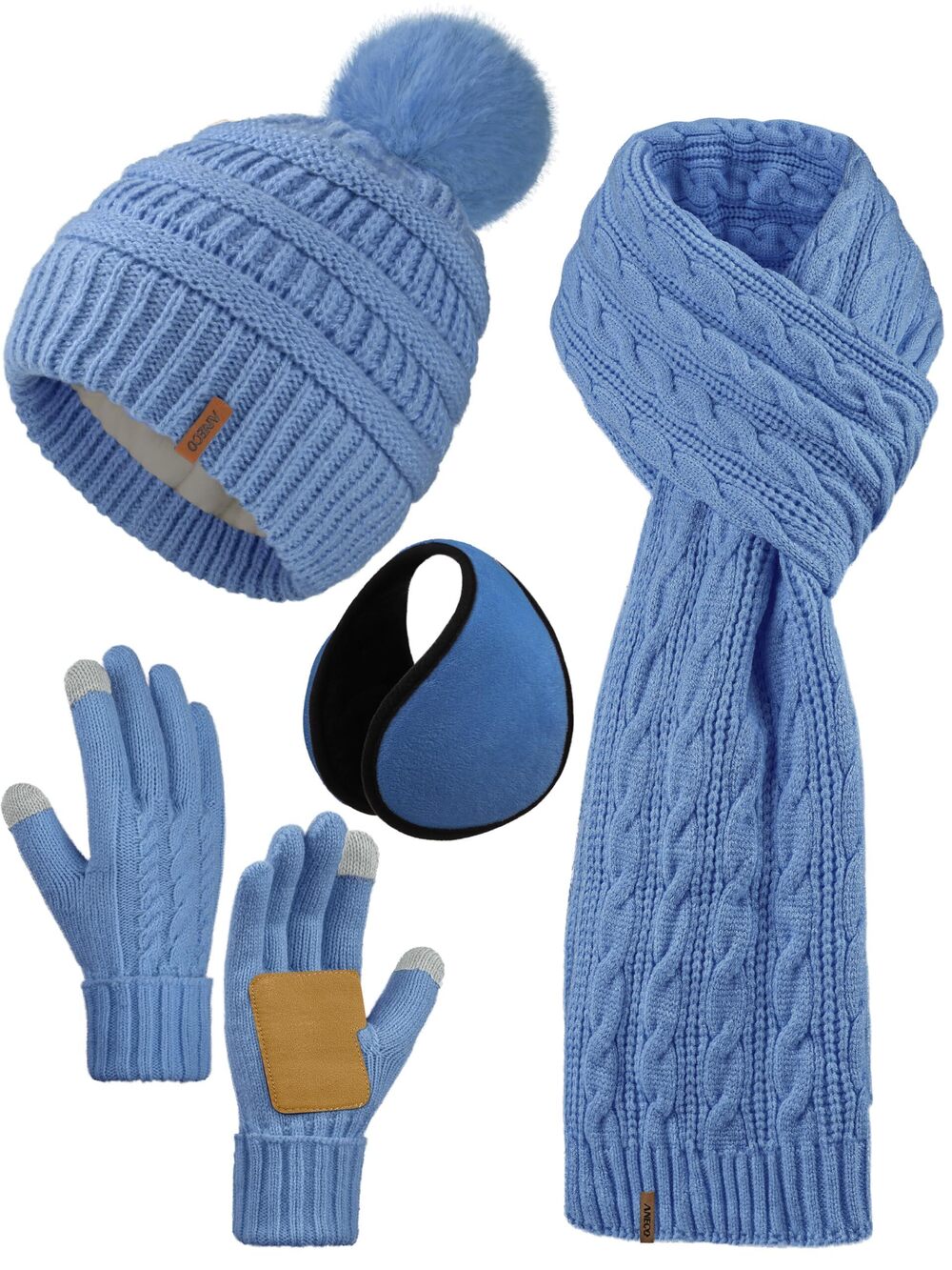 6966 4-in-1 Winter Beanie Hat Scarf Touchscreen Gloves Ear Warmer Set